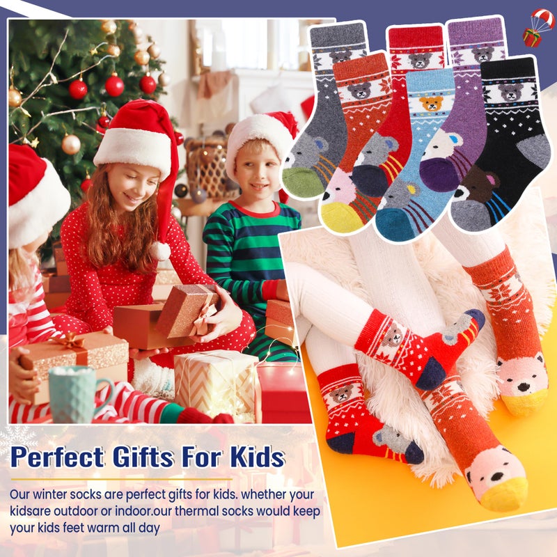 Eocom 6 Pairs Children's Winter Warm Wool Animal Crew Socks Kids Boys Girls Socks (6 Pairs Bear, 8-12 Years) - Image 5